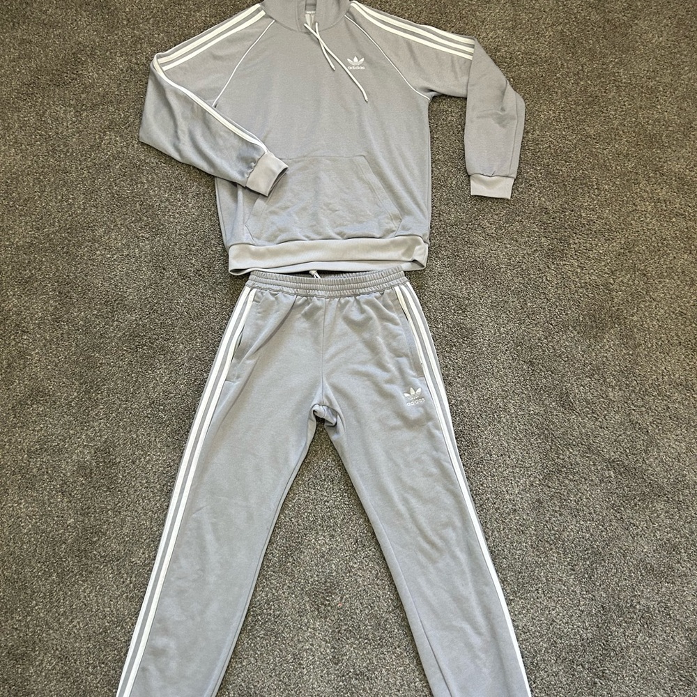 Adidas Light Gray Tracksuit with White Stripes